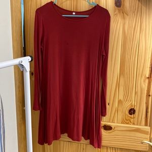 dark red flowy long sleeve dress